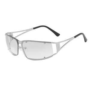 Lunettes de soleil futuristes pour femmes, monture argentée, verres en résine métallique, protection UV400, style cycliste - Product Image 5
