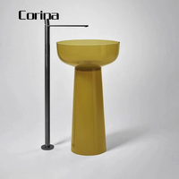 Lavabo sur pied circulaire en pierre artificielle, vasque autoportante en acrylique pour meuble de salle de bain
