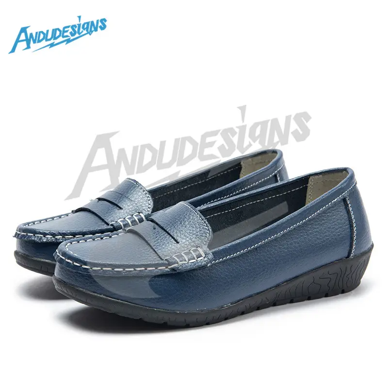 China Factory Oem Female Leather Flats Woman Shoes Wholesale Loafers Ladies Casual Flat Shoes