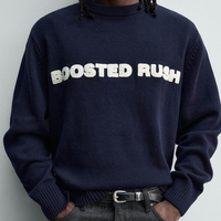 Pull-over en coton jacquard brodé avec logo personnalisé OEM, design graphique, taille plus, lavage à l'acide, pour l'hiver, pour homme