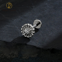 CZ anting-anting bunga pengaturan Bezel mode tindik telinga Labret perhiasan Titanium busana internal berulir perhiasan tindik tubuh