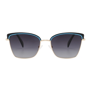 Gafas de Sol Cat Eye con Montura Completa, Lentes Degradadas, Montura Dorada, Detalles Azules, Unisex, Protección Solar - Product Image 6