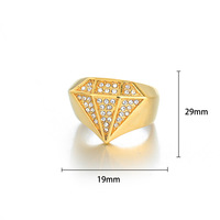 Bague pour homme en acier inoxydable tendance européenne et américaine, plaquée or 18 carats PVD, luxe HIP HOP, diamant en forme de losange, vente en gros