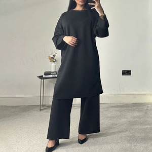 Tùy Chỉnh Thiết Kế Phụ Nữ khiêm tốn Co-ord Thiết Lập Màu Rắn Đầy Đủ Chiều Dài 2 Mảnh Áo Và Quần Phụ Nữ Hồi Giáo Co-ord Bộ - Product Image 5
