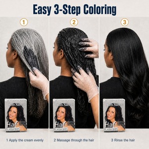 Crème colorante <span class=keywords><strong>permanente</strong></span> noire pour cheveux, kit de couverture des cheveux gris en gros à domicile, application facile pour cheveux bouclés et gris naturels - Product Image 3
