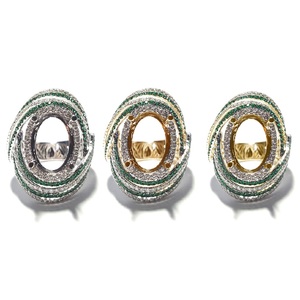 Dazzling Luxurious 18k Solid White Gold Real Diamond Gemstone Green Emerald Oval Semi Mount Classic Wedding Engagement Rings - Product Image 4