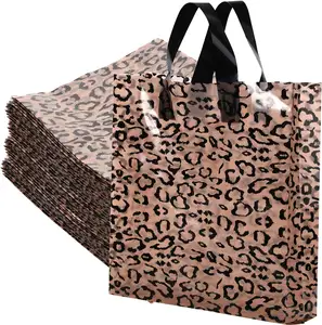 Plastic Boutique Shopping 10 x 13 Inch Leopard Print Merchandise Bag with Handle for Business Shopping Plastic Bags,