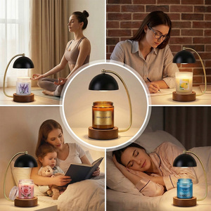 Lampe chauffante <span class=keywords><strong>à</strong></span> bougie sans flamme, <span class=keywords><strong>à</strong></span> intensité variable, avec base en <span class=keywords><strong>bois</strong></span> pour bougies parfumées, lampe de décoration de bureau - Product Image 3