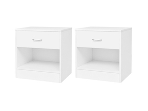 <span class=keywords><strong>Mesita</strong></span> de <span class=keywords><strong>Noche</strong></span> Pequeña de Madera Blanca Rústica Moderna, Mueble de Dormitorio, Mesa Auxiliar Alta con Dos Cajones, Panel Multiusos Ecológico - Product Image 4