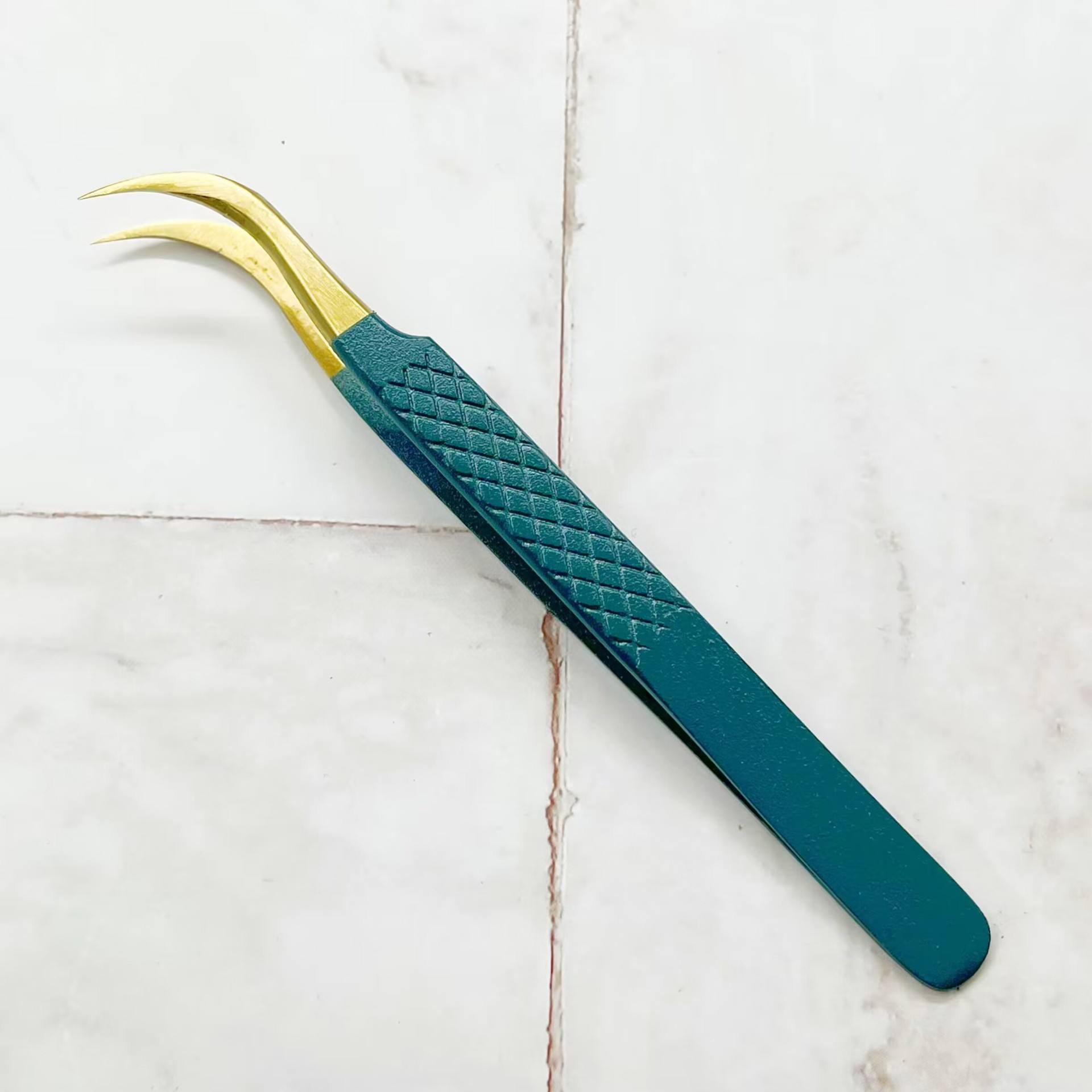 (Sand Green Gold Mesh Pattern) Butterfly Clip / Curved Tweezers