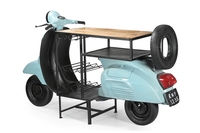 Table de bar en fer et bois de scooter, finition bleu turquoise / finition mangue, style scooter ancien, en bois de mangue, prix de gros