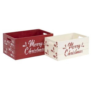 Christmas Storage Box Rectangular Red Wood Merry Christmas Pattern Desktop Organizer Decorative <b>Crate</b> - Product Image 3