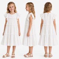 Robes d'été sans manches à volants personnalisées en gros pour adolescentes, robe en coton blanc uni pour enfants