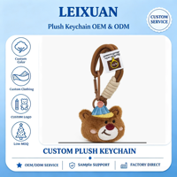Porte-clés en peluche ours mignon avec petit chapeau, pendentif de sac en forme de tête d'ours en peluche douce, dessin animé, avec corde tressée marron, décoration adorable, cadeau