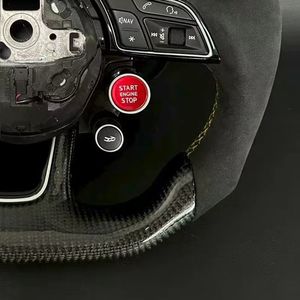 Volant de course en cuir suédé de sport compatible avec <span class=keywords><strong>Audi</strong></span> B9 A4 RS3 A3 A6 A5 A7 <span class=keywords><strong>R8</strong></span> TT Q5 A7 RS6 fibre de carbone point blanc - Product Image 4