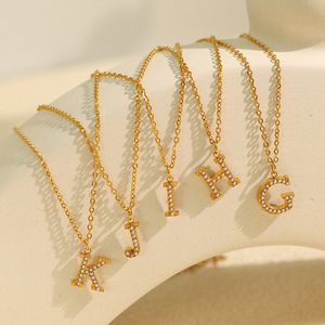 Oujia Jewelry Letter Pendant Necklace <b>Titanium</b> Steel Plated Zircon Women's Fashion Jewelry Stylish Commute Necklaces - Product Image 3