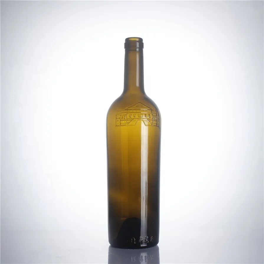 מותאם אישית לוגו OEM ODM 750ml עתיק ירוק צבע פקק גימור בורדו יין זכוכית בקבוקים עם פקק למעלה