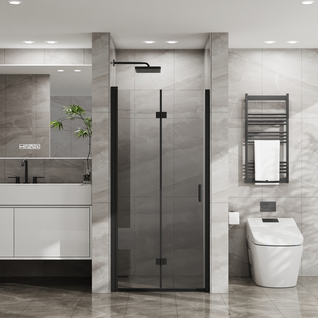 Matte Black Frameless Folding Hinged Door Square Shower Enclosure Modern Design Space-Saving 6mm/8mm Tempered Glass Bathroom