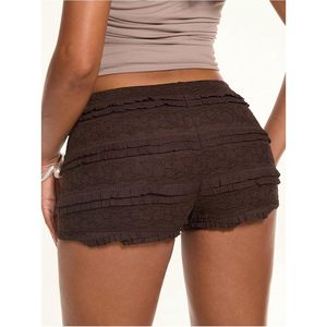 FOXA Mini pantalones cortos de encaje con volantes para mujer, cintura elástica, cintura baja, pantalones cortos ajustados Y2K - Product Image 2