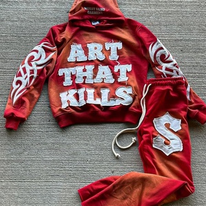 ชุดเซ็ตเสื้อฮู้ดดี้และกางเกงวอร์มทรงบานปักลายตามสั่ง ระบายอากาศได้ดี ล้างสีแบบแอซิด ทรงหลวมใส่สบาย เหมาะสำหรับฤดูหนาว สำหรับผู้ชาย - Product Image 1