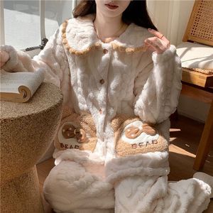 Set <span class=keywords><strong>Pigiama</strong></span> Invernale <span class=keywords><strong>in</strong></span> <span class=keywords><strong>Pile</strong></span> per Donna, Stampa con Volant, Caldo Abbigliamento da Casa, <span class=keywords><strong>Taglie</strong></span> <span class=keywords><strong>Forti</strong></span>, Outfit Spesso per Casa - Product Image 2