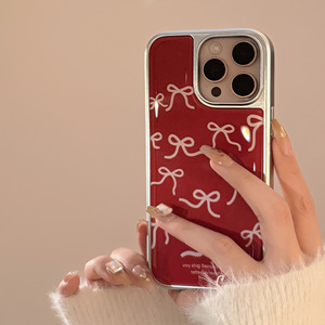 <span class=keywords><strong>Coque</strong></span> de téléphone en TPU souple rétro <span class=keywords><strong>bordeaux</strong></span> pour iPhone 16, pour Apple 13, nœud rouge, 14, électroplaqué, colle, poignée de téléphone pour mobile, 13, nœud rouge - Product Image 2