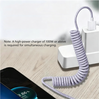 Câble de données rétractable universel 3-en-1 100W 1,5M à charge rapide pour voiture, câble USB flexible en spirale
