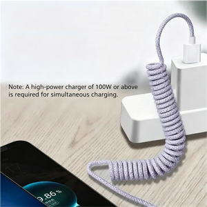100W 3-in-1 Spring <b>Data</b> <b>Cable</b> 1.5M Universal Fast Charging Retractable USB <b>Cable</b> Car-mounted Flexible Spiral Charging <b>Data</b> <b>Cable</b> - Product Image 3