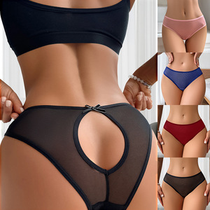 Damen Einfarbige Spandex Strick-Slip Unterwäsche Panty Bragas G-String Übergröße Mesh Transparente Spitze Hohl T-Back - Product Image 2