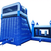 Structure gonflable combinée avec grande toboggan, château gonflable bleu et blanc en PVC commercial pour événements et fêtes en extérieur