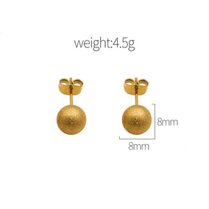 Stylish Korean Style Frosted Gold Ball <b>Stud</b> Earrings <b>Titanium</b> Steel Round Shape Fashion Jewelry - Product Image 4