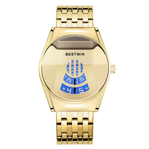 BESTWIN 9151 Luxury Watch for Men Genuine Leather Men's Quartz Watches Gold Wristwatch Waterproof Steel <b>Clock</b> Relogio Masculino - Product Image 2