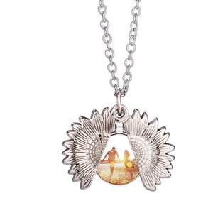 Metallkunsthandwerk Schmuck Damen Mädchen Geschenk Silber Medaillon Anhänger Sonnenblume Sublimationshalsketten - Product Image 1