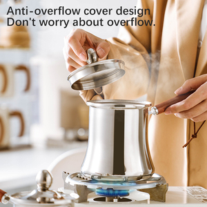 Ahşap Saplı Paslanmaz Çelik Türk Kahvesi Cezvesi, Arapça Yunan Moka Kahvesi Çay Sütü Demleme İçin - Product Image 3