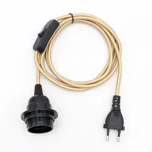 Cable de alimentación de enchufe europeo con interruptor E27, enchufe de lámpara de baquelita con anillo de pantalla para luz colgante