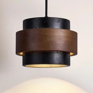 Modern Small Adjustable Height E27 Travertine Lamp Shade Pendant Lamp Wood Travertine <strong>Light</strong> Black Finish for <strong>Dining</strong> <strong>Light</strong> - Product Image 3