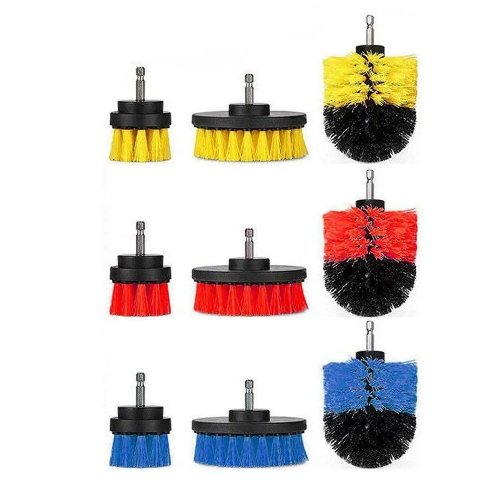 Juego de cepillos para taladro de coche de 3 piezas para destornillador de Batería 2 '/3,5'/4 ', cepillo de limpieza, juego de accesorios extendidos