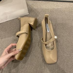 Zapatos de Mujer, Primavera/Otoño 2025, Nuevo Estilo, Punta Cuadrada, Tacón Grueso, Planos con Tiras, Estilo Francés, Zapatos Casuales Profesionales - Product Image 4