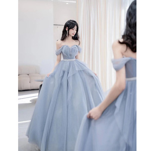 Escaped Princess Evening Gown Blue Empire Waist Sweetheart Neckline Ruffles Coming Of Age Ceremony Dress - Product Image 2