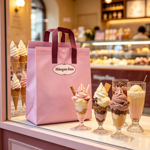 Bolsa Reutilizable Ecológica de Tela No Tejida Rosa con Aislamiento para Llevar Postres Congelados, Frutas y Bebidas de Verano, Mantiene la Frescura - Product Image 1