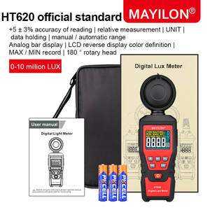 Luxmètre numérique automatique HT620L LUX/FC, mesure de la lumière <span class=keywords><strong>LED</strong></span> avec rotation de 180 degrés avec base de données REL MAX MIN AVG - Product Image 6