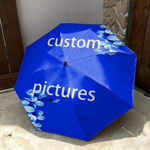 1 Parapluie Pliant Personnalisé Bleu à Motifs Floraux, Sans Minimum de Commande, Cadeau Photo Personnalisé, Impression UV, Commande Unique, Payung Personnalisé - Product Image 1