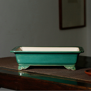 Maceta de Cerámica para Bonsái, Rectangular, Esmaltada en Verde, Tamaño Grande, Estilo Chino - Product Image 1