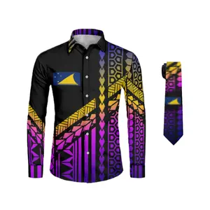 2022 Hot Verkoop Lage Prijs Polynesische Samoan Tribal Design Custom Fashion Business Wedding Casual Stropdas Mannen Lange Mouwen Shirts