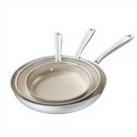 Set Panci Stainless Steel Modern Berkualitas Tinggi 3 Buah, Cocok untuk Kompor Induksi, Lapisan Anti Lengket, Tutup Kaca untuk Daya Tahan Lama