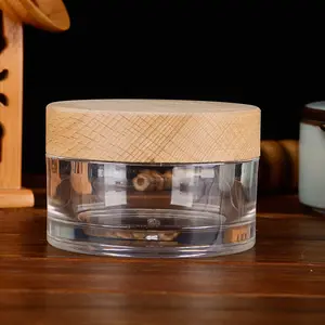 透明なプラスチック製の蓋詰め替え可能な竹製のキャップ空のボディバターの唇化粧品容器竹製の蓋付きの瓶