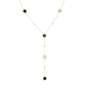 Fashion Pendant Necklace Gold Plated Black Flower Y Shape Long Chain Daily Wear - Product Image 4