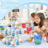 Décoration de fête d'anniversaire sur le thème de Bluey, support à gâteau rond, centre de table et présentoir à desserts, papier résistant au four, 2 pièces