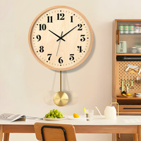 Jam Dinding Analog Quartz Kayu Krim Prancis Bulat Modern Kreatif Ruang Tamu Fashion Rumah Dinding Senyap Set Multi-bagian