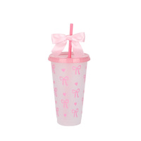 Nouvelle bouteille en plastique de 24 oz avec paille et nœud, idéale pour jus, boissons et eau, parfaite comme cadeau pour fille.